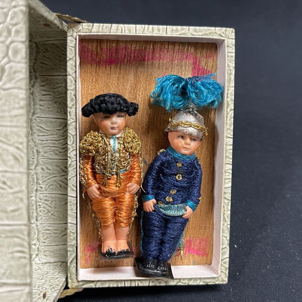 Unique Set of Miniature Dolls Spanish Matador Doll and Military Set of 2 Rare
